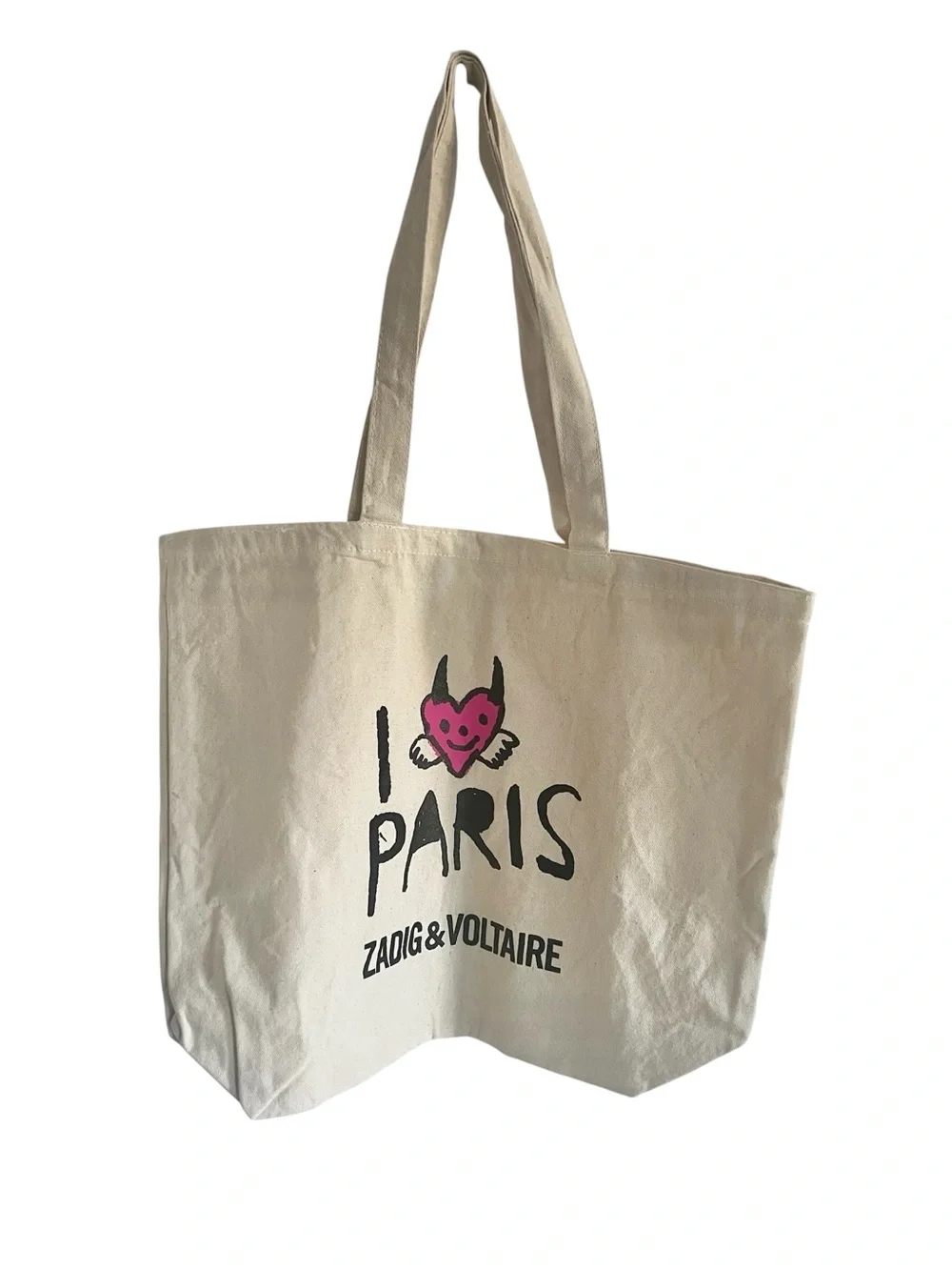 Zadig & Voltaire Natural Canvas Tote with Pink Heart Graphic GWP
